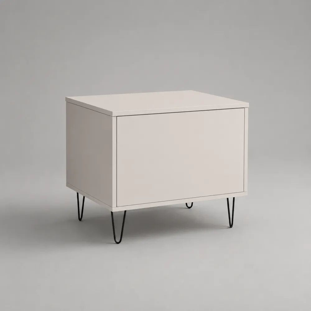 Tavolino da salotto contenitore rettangolare in MDF bianco con gambe in acciaio nero, 60 × 40 × 55 cm