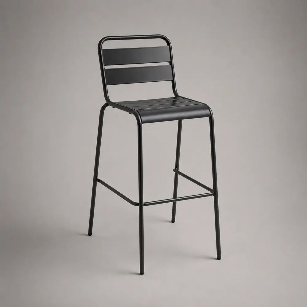 Sgabello da bar alto in acciaio nero con schienale e poggiapiedi, 45 x 49 x 98 cm