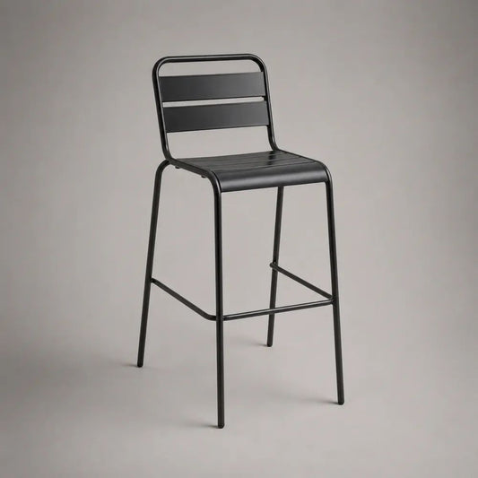 Sgabello da bar alto in acciaio nero con schienale e poggiapiedi, 45 x 49 x 98 cm