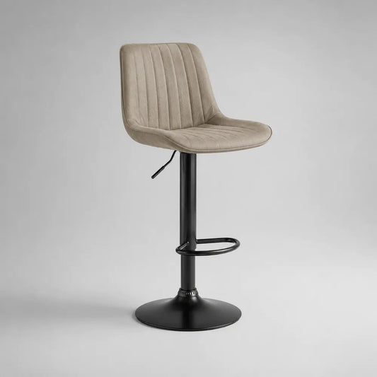 Sgabello da bar regolabile e girevole in microfibra beige e acciaio nero, 48 x 52 x 88-109 cm