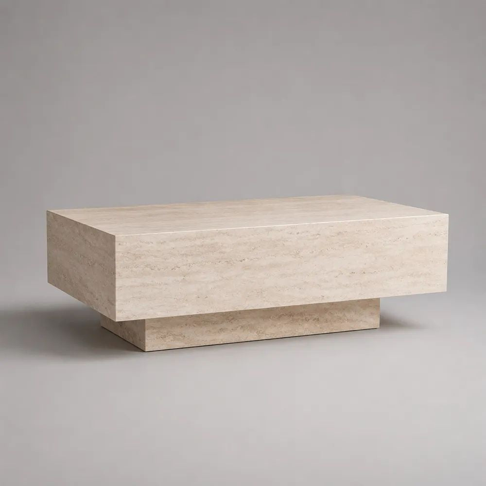 Tavolino rettangolare in travertino naturale beige, 120 × 60 × 40 cm