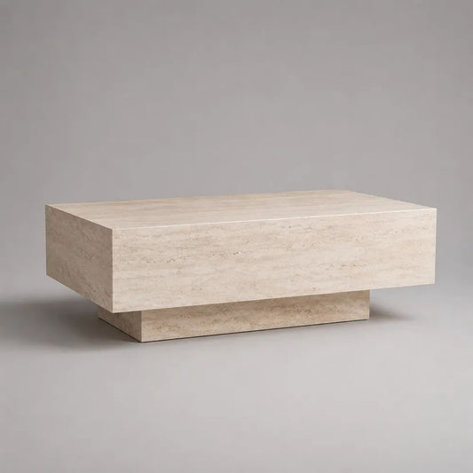 Tavolino rettangolare in travertino naturale beige, 120 × 60 × 40 cm