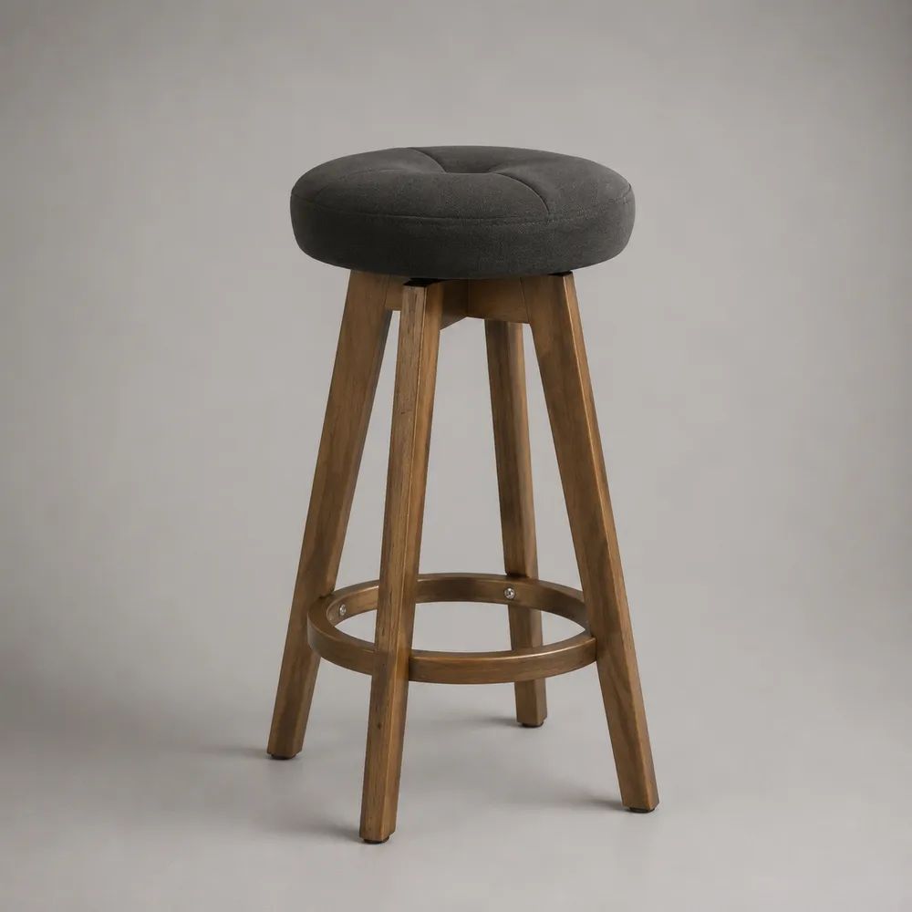 Sgabello da bar rotondo imbottito in poliestere e legno massello, grigio antracite e marrone, 44 x 44 x 75 cm