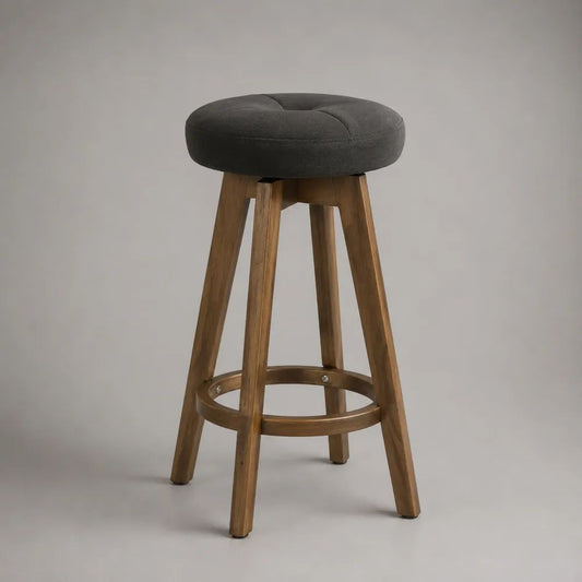 Sgabello da bar rotondo imbottito in poliestere e legno massello, grigio antracite e marrone, 44 x 44 x 75 cm
