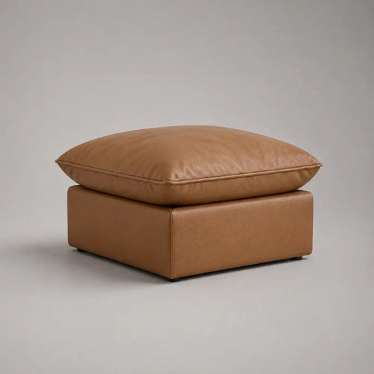 Poggiapiedi quadrato imbottito in pelle sintetica cognac, 80 × 80 × 47 cm