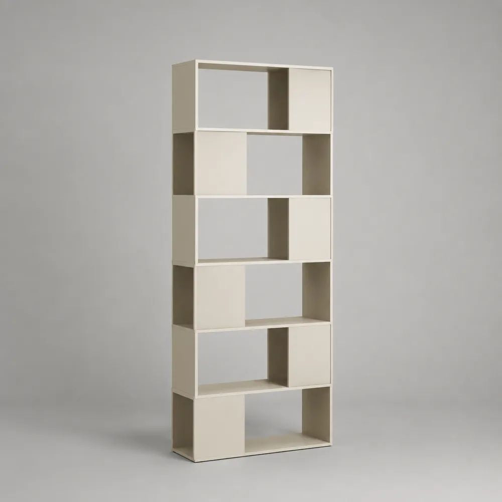 Libreria divisoria rettangolare in MDF melaminico bianco con 6 ripiani e 12 vani, 80 x 30 x 192 cm