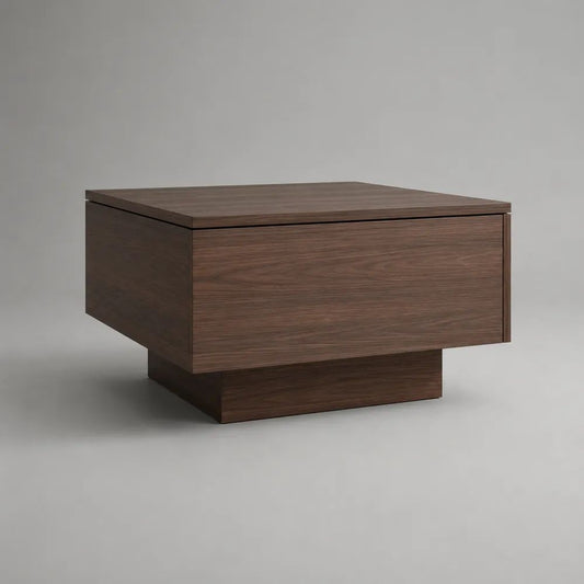 Tavolino da salotto quadrato in MDF impiallacciato noce marrone con cassetto, 80 x 80 x 45 cm