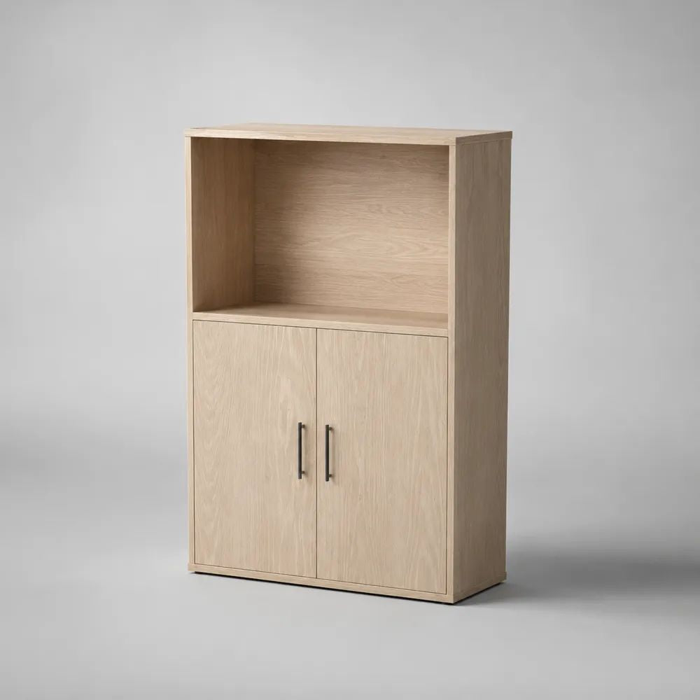 Libreria rettangolare in truciolare melaminico con 2 ante e vano aperto, rovere chiaro, 80 x 35 x 120 cm